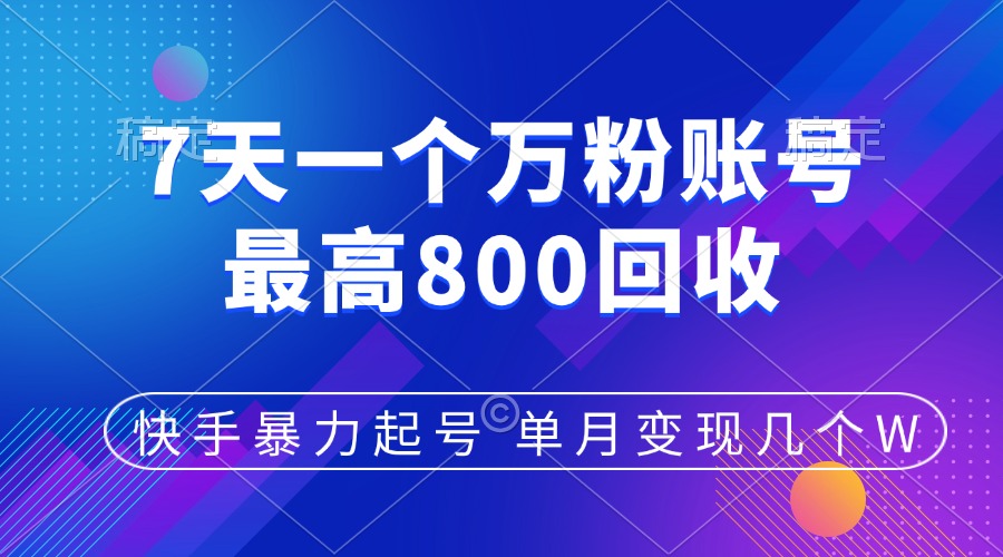 快手暴力起号，7天涨万粉，小白当天起号，多种变现方式，账号包回收，单月变现几个W-副业网创
