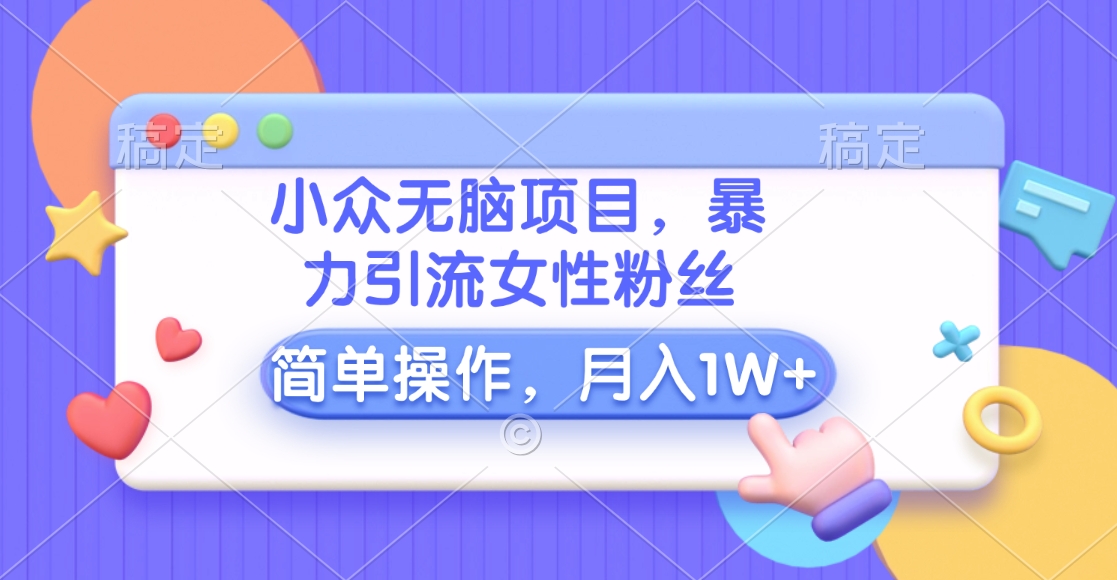 小众无脑项目，暴力引流女性粉丝，简单操作，月入10000+元-副业网创