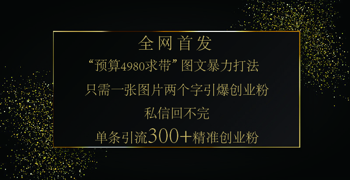 小红书，“预算 4980 带我飞” 的神奇图片引流法，堪称涨粉核武器！只需一张图，就能单条笔记凭借此方法，轻松引流 300 + 精准创业粉！-副业网创