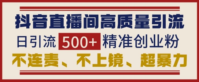 抖音直播间引流创业粉，无需连麦、不用上镜、超暴力，日引流500+高质量精准创业粉-副业网创